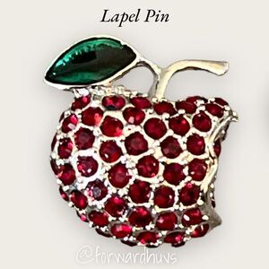 TC Rhinestone Embellished Apple Pin with Back